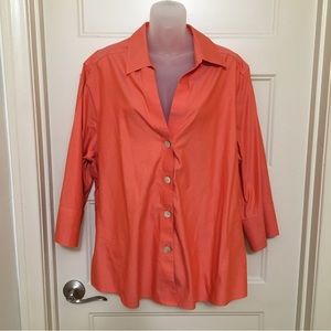 FOXCROFT 20W, HERITAGE, NON-IRON SHAPED FIT, 3/4 SLEEVE BUTTON FRONT BLOUSE